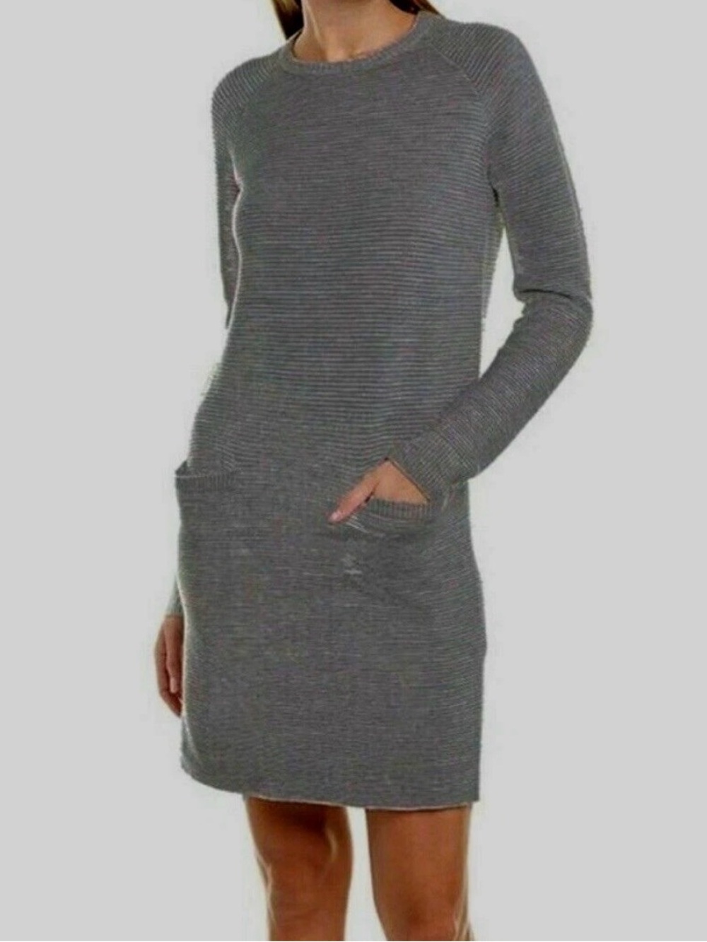 Theory Noble Charcoal Gray Wool Crew Sweater Ribbed Long Sleeve Dress